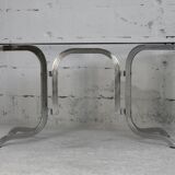 Table chrome steel smoked glass slab. France, circa 1970