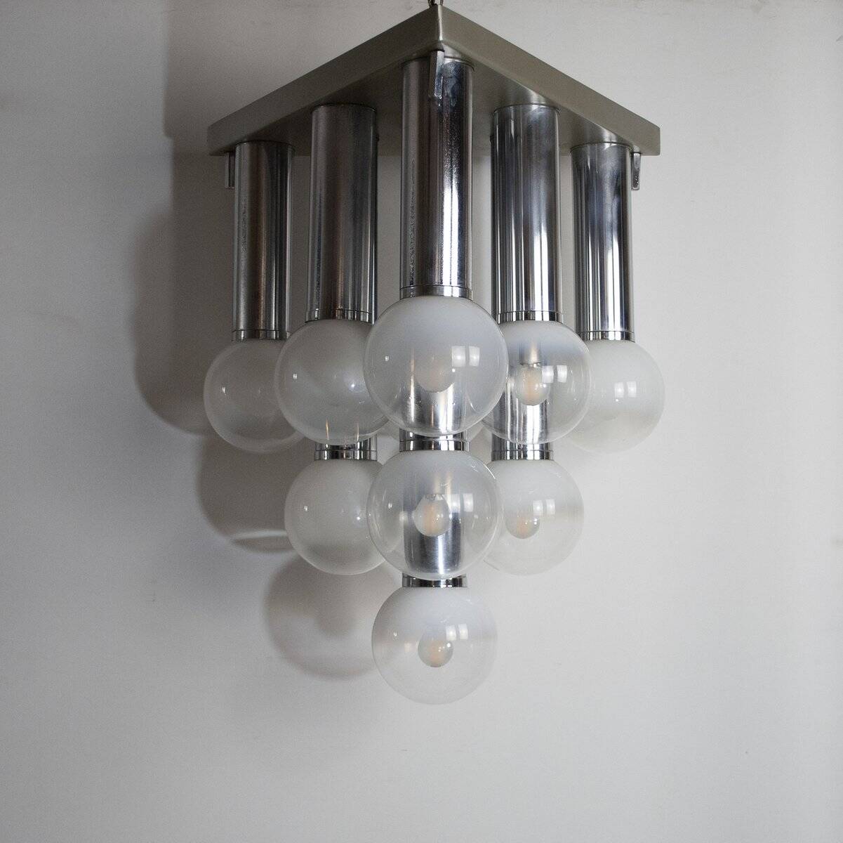 Chandelier with satin glass lights, Italy, 1970s