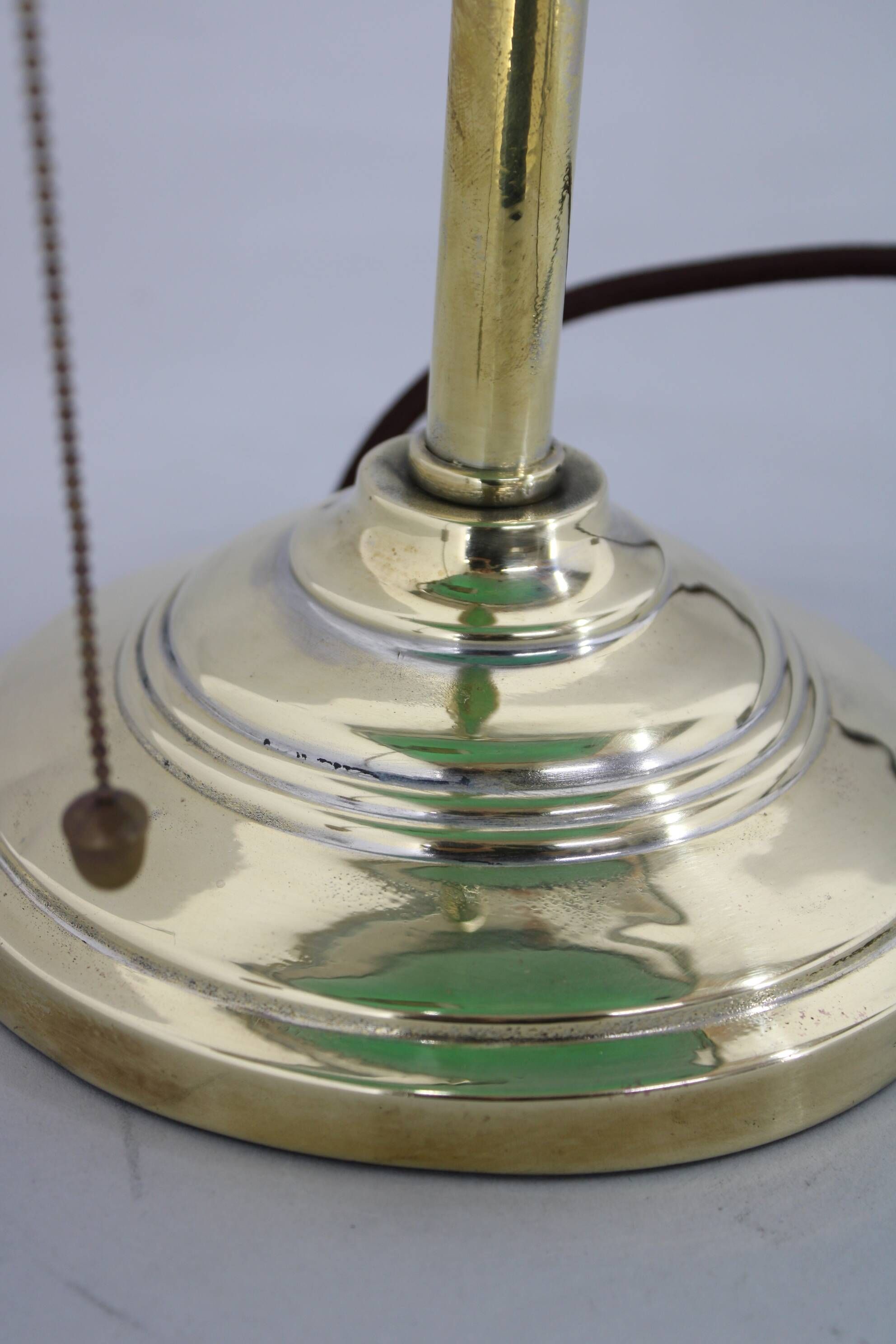 1930s Art Deco Brass  Banker Table Lamp with Glass Shade, Czechoslovakia