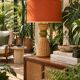 Large vintage sculptural lamp from the 60s/70s – olive green ceramic & very fine fibres.
