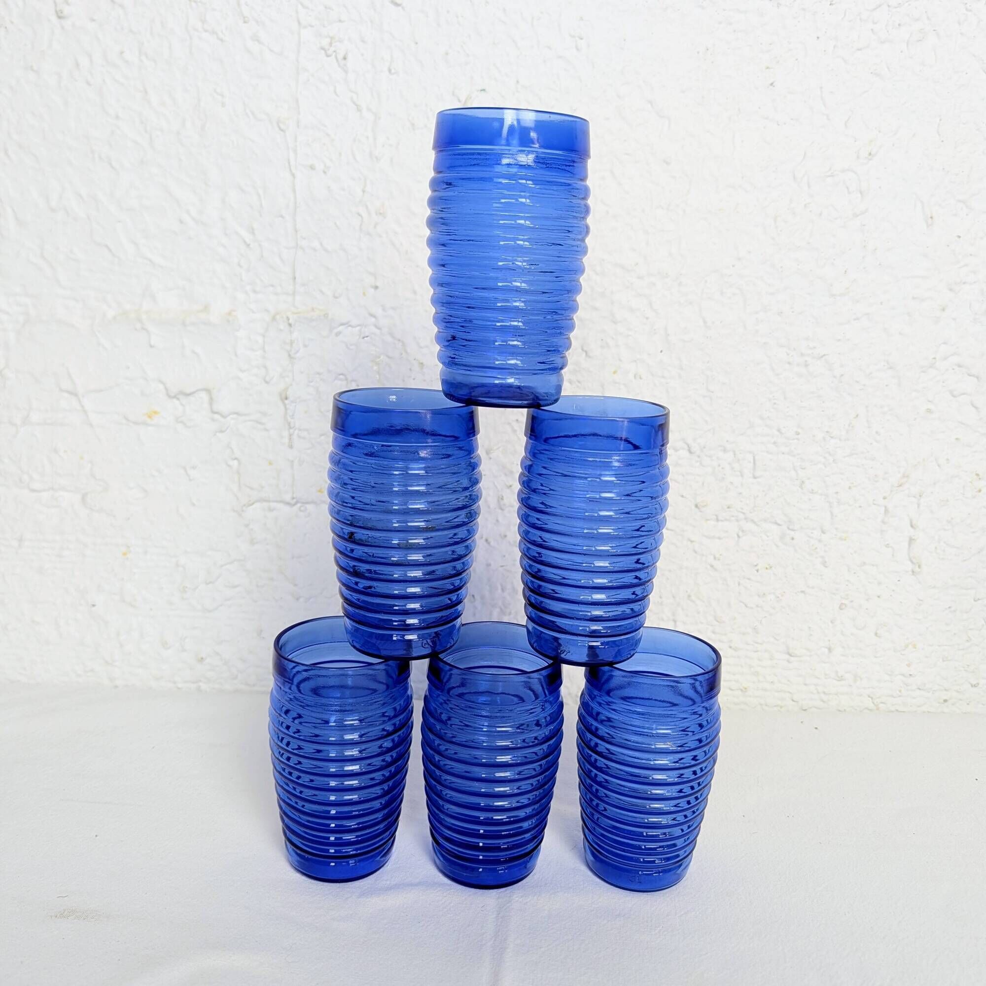 Set of 6 ribbed blue glasses Cisper