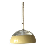 Space-age pendant light in holophane glass and lacquered metal from the 70s.