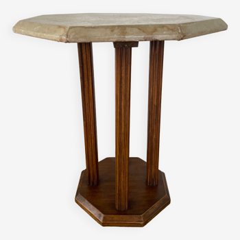 Octagonal pedestal table 50s calf leather top
