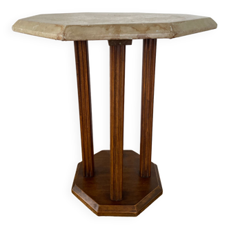 Octagonal pedestal table 50s calf leather top