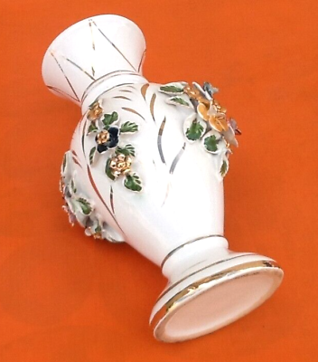 1970s Baluster vase White ceramic with gilding Floral decoration