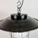 Industrial Grey Enamel Cage Pendant Lamp, 1960s