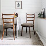 Set of 2 Vintage Chairs with Upholstered Backrest Wooden Chair Skandi Scandinavian Danish Design Stripes
