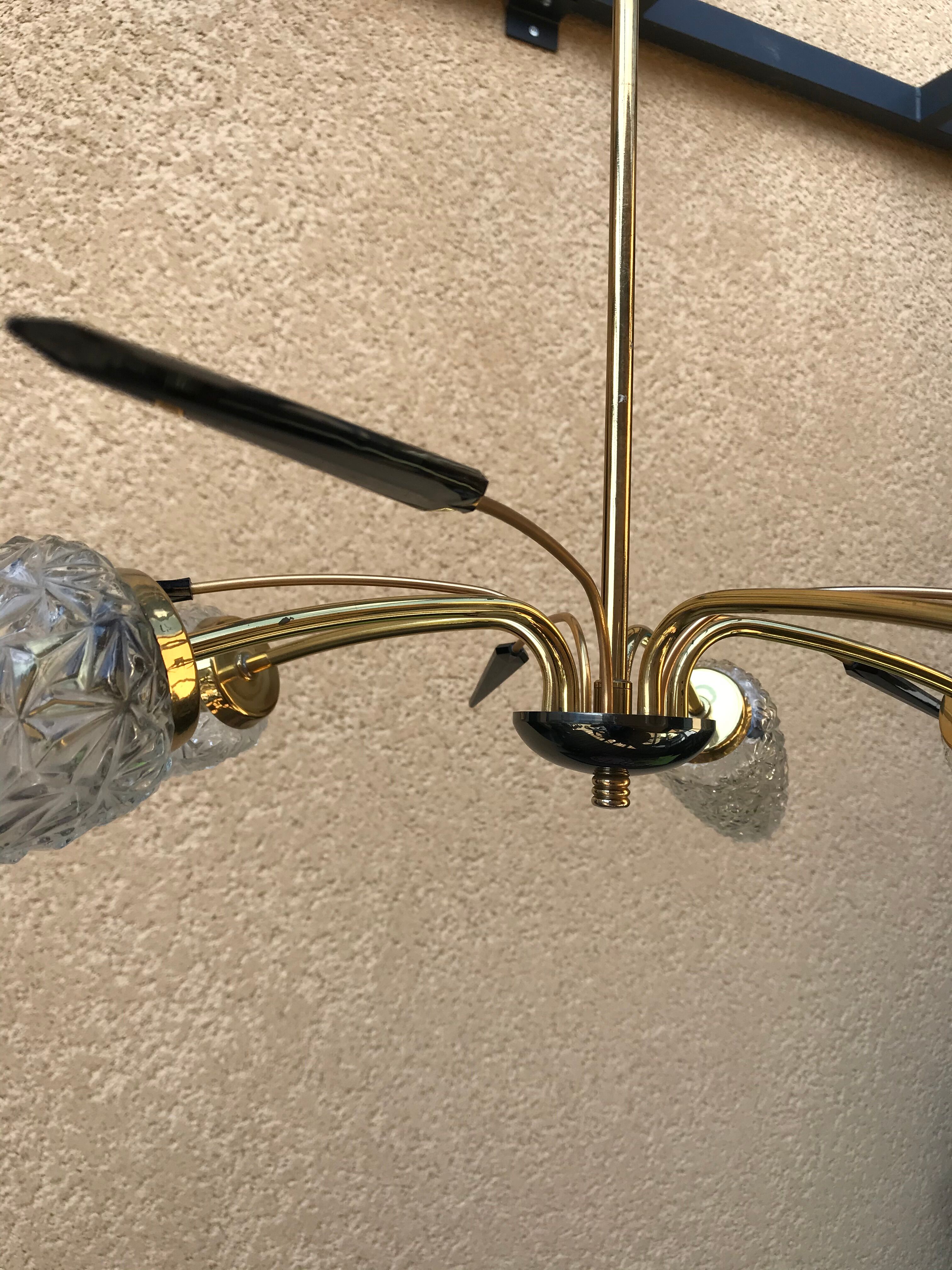 Brass and moulded glass chandelier