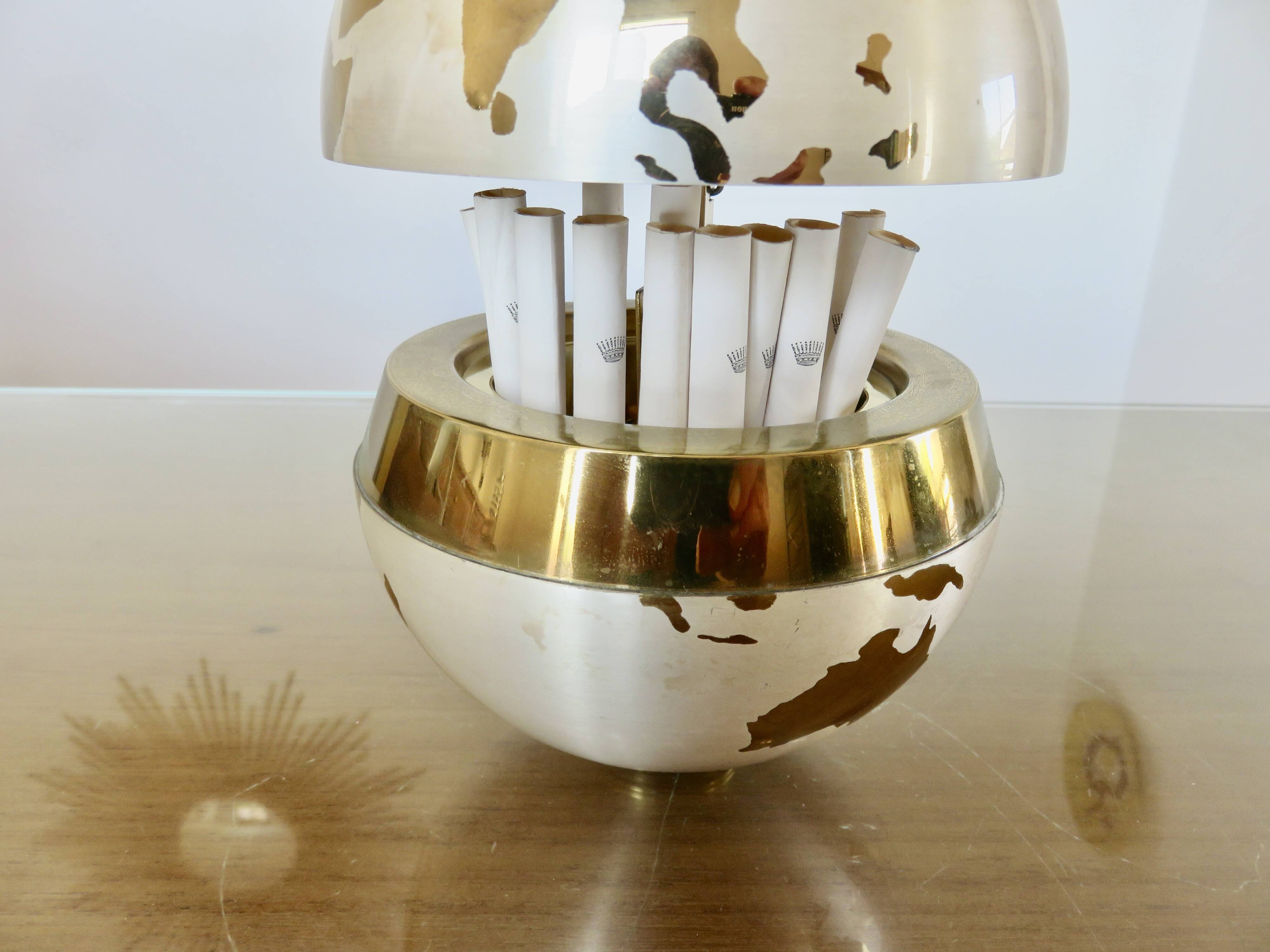 Large terrestrial globe, cigarette dispenser, brass, 1960 - 1970