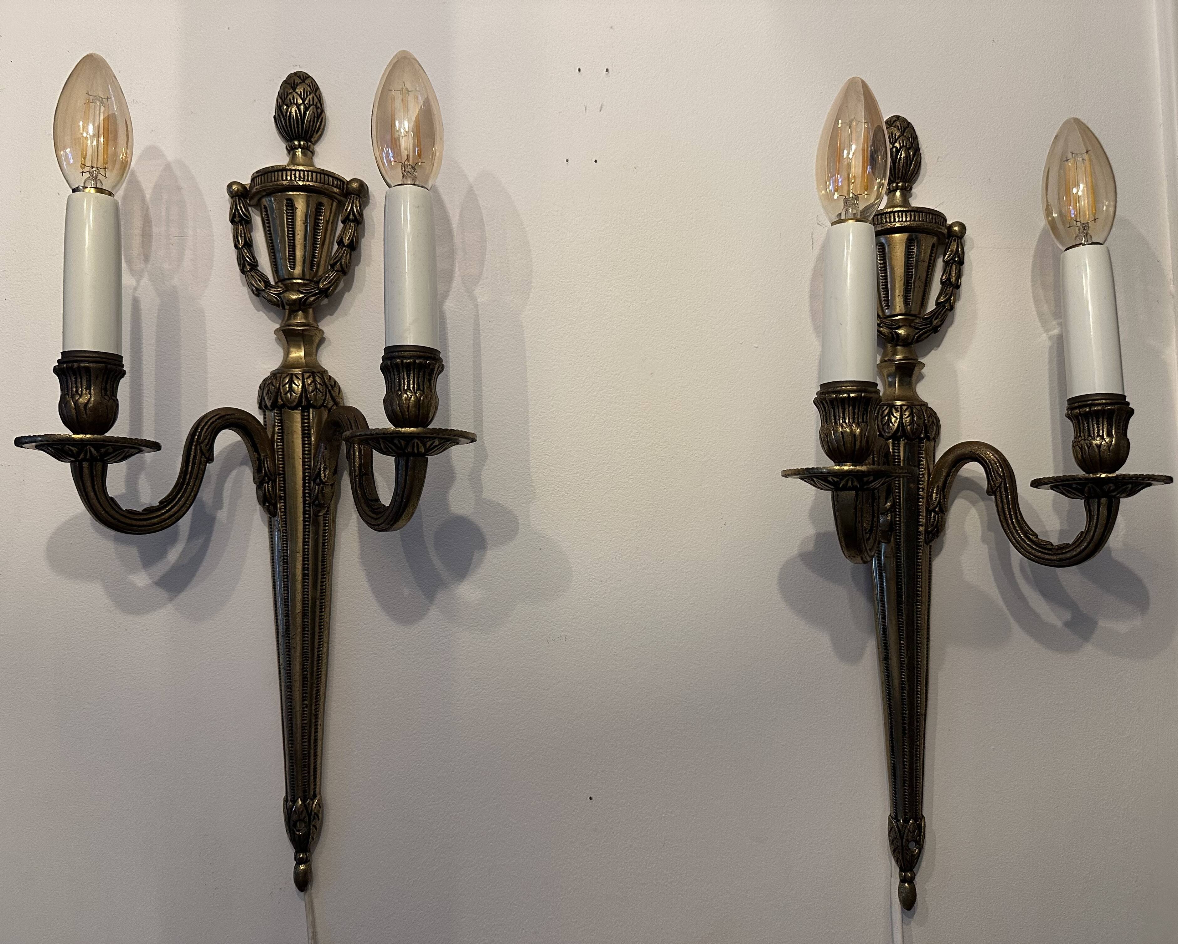 Pair of mid-19th century brass tassel sconces