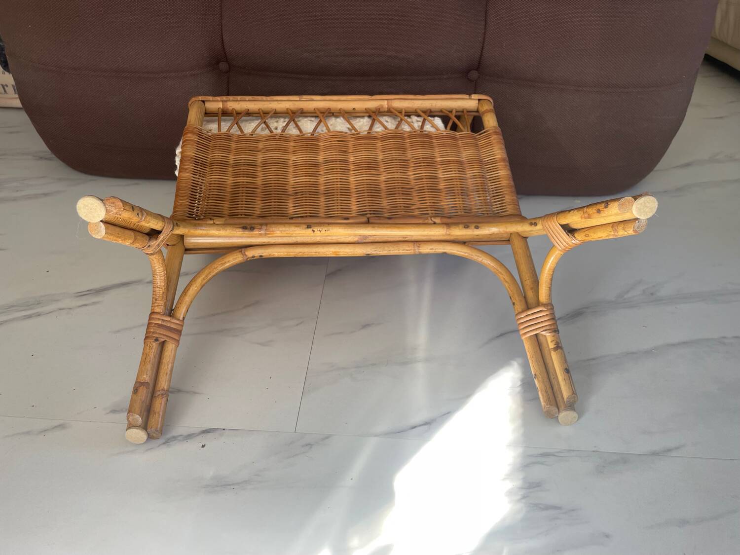 Old rattan magazine rack from the 70s