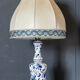 Blue and white ceramic lamp Floral decoration XXth Velvet lampshade