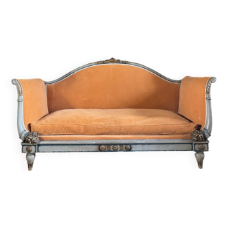 Napoleon iii period sofa in painted and gilded wood with cornucopia decor