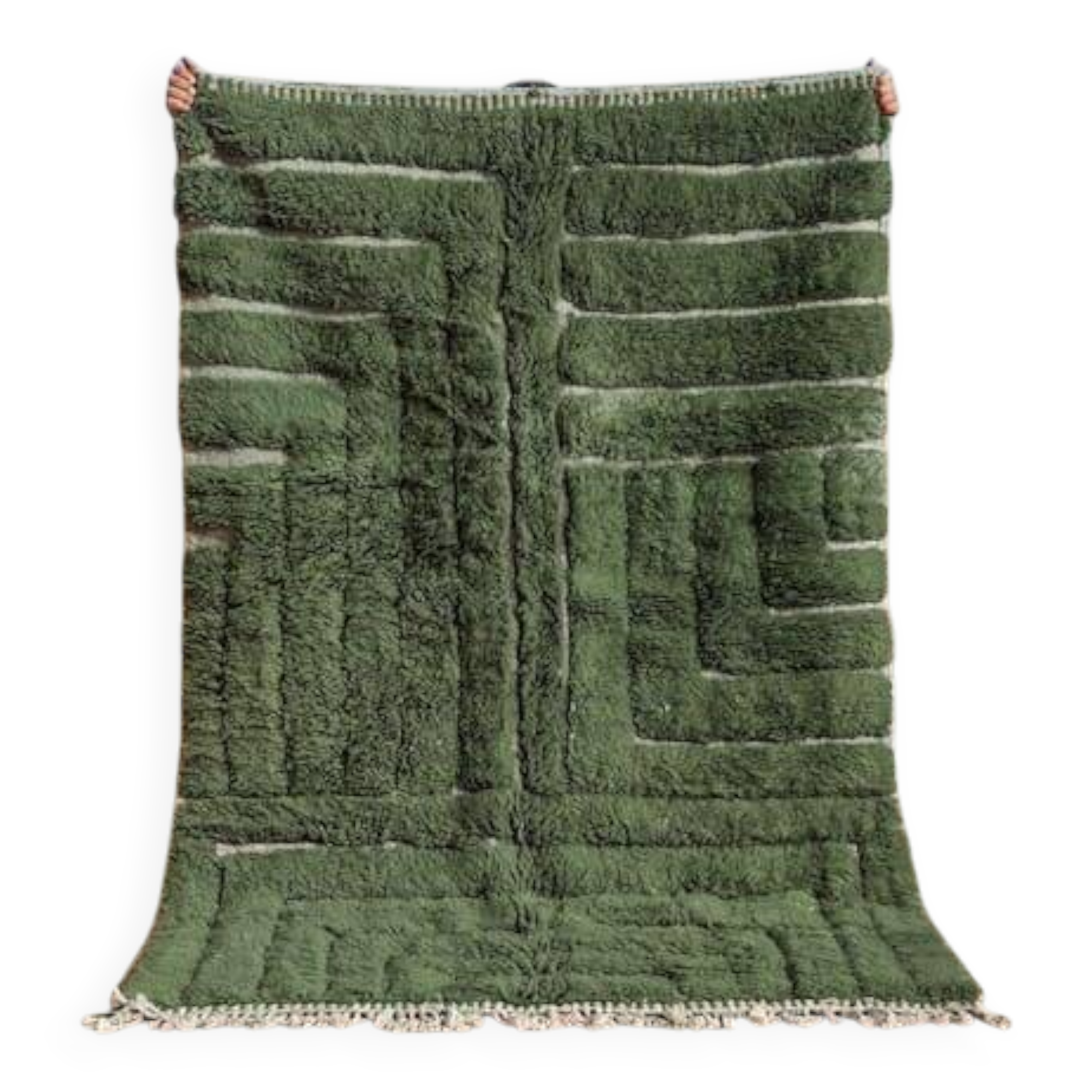 Traditional pure wool green beni ourain rug size 150x250 cm