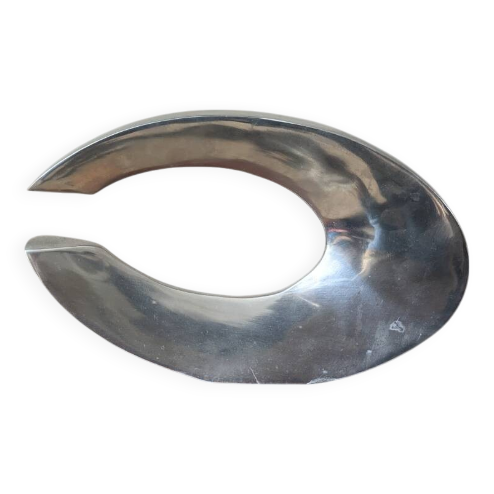 Single-flower vase in cast aluminum, space age design, silver metal