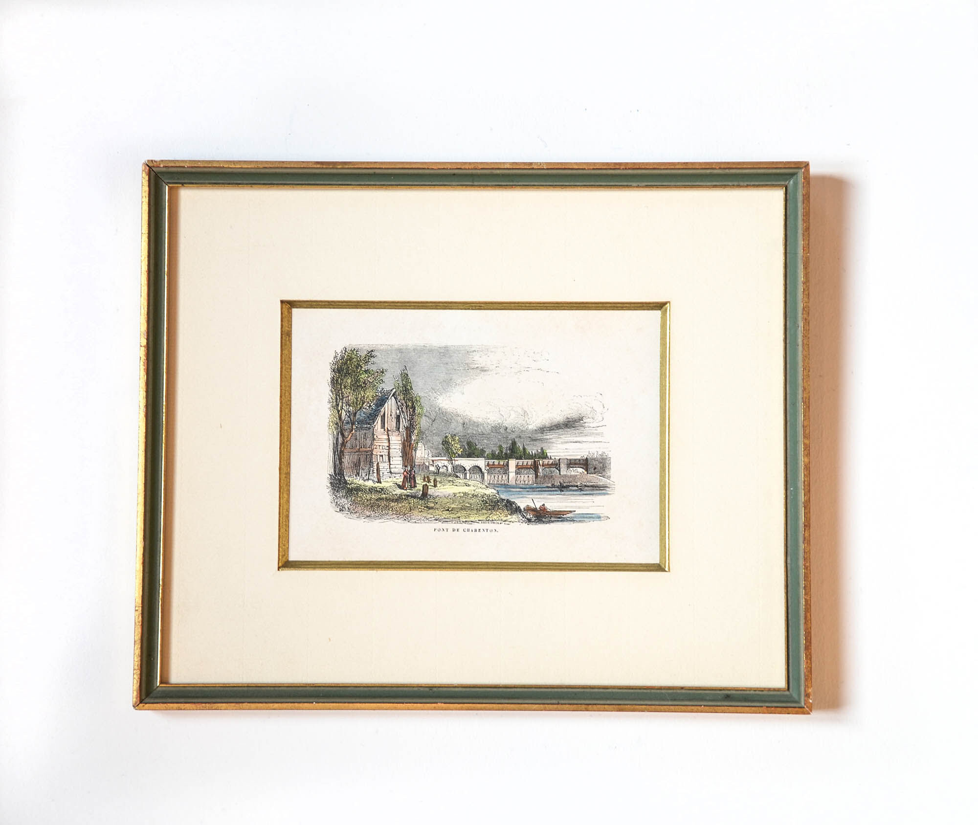 Print with old frame green and gilded