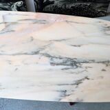 Italian dining table with sculptural beech base and pink marble, 1950s