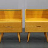 Ensemble de tables de chevet et commode avec étagère en verre des années 1960, Tchécoslovaquie