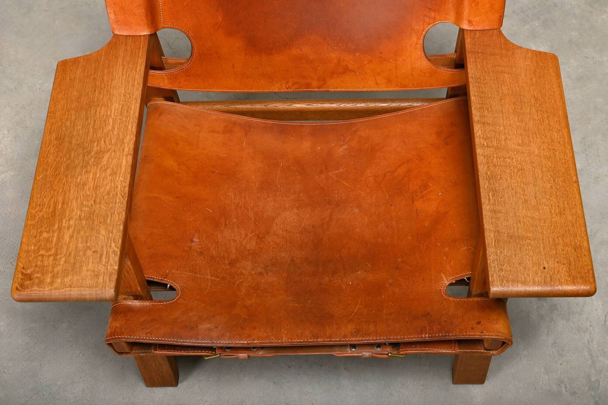 Børge Mogensen Spanish Chair in Cognac Leather and Oak for Fredericia, 1967