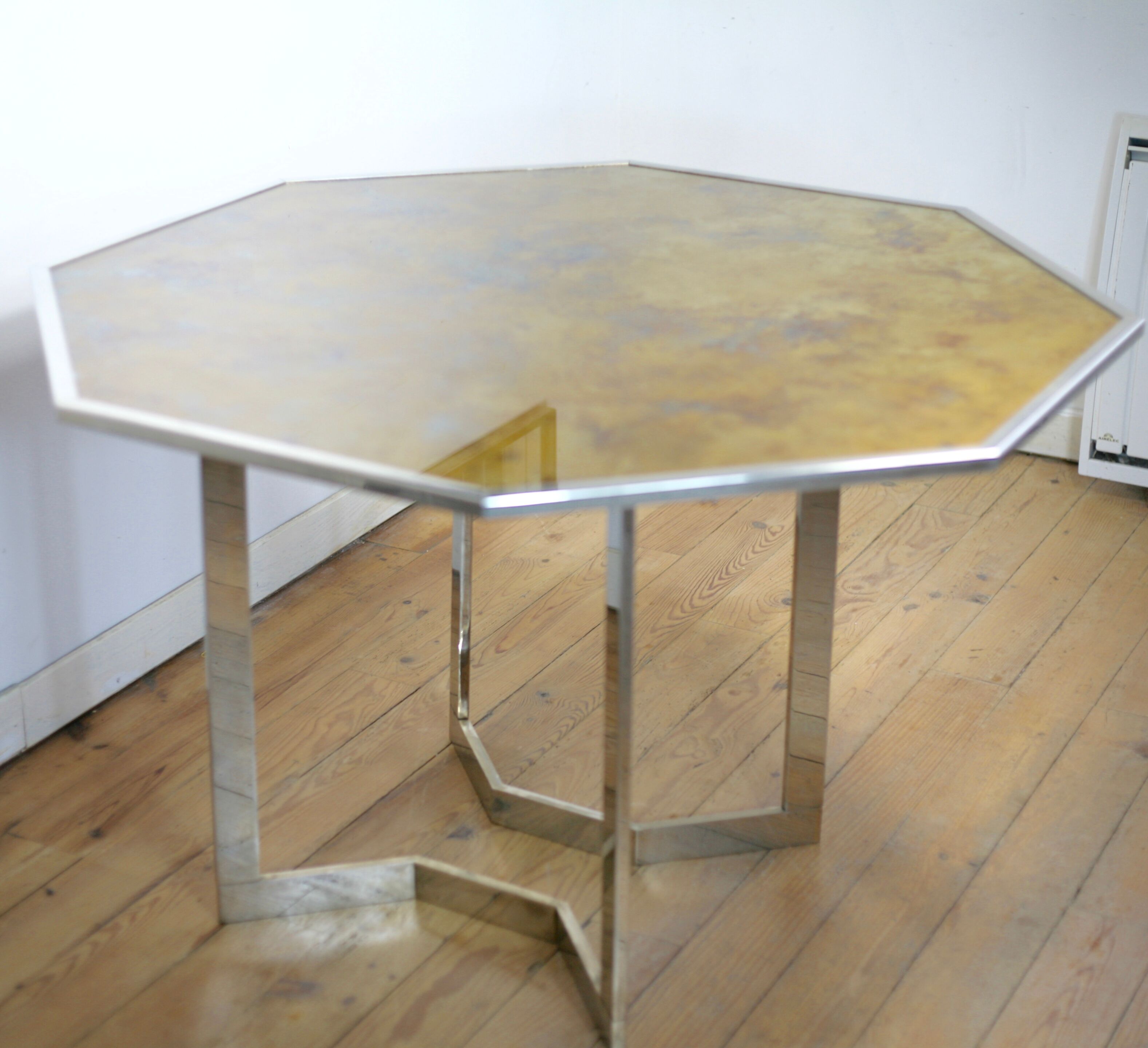 Chrome steel table and glass tray, France, circa 1970