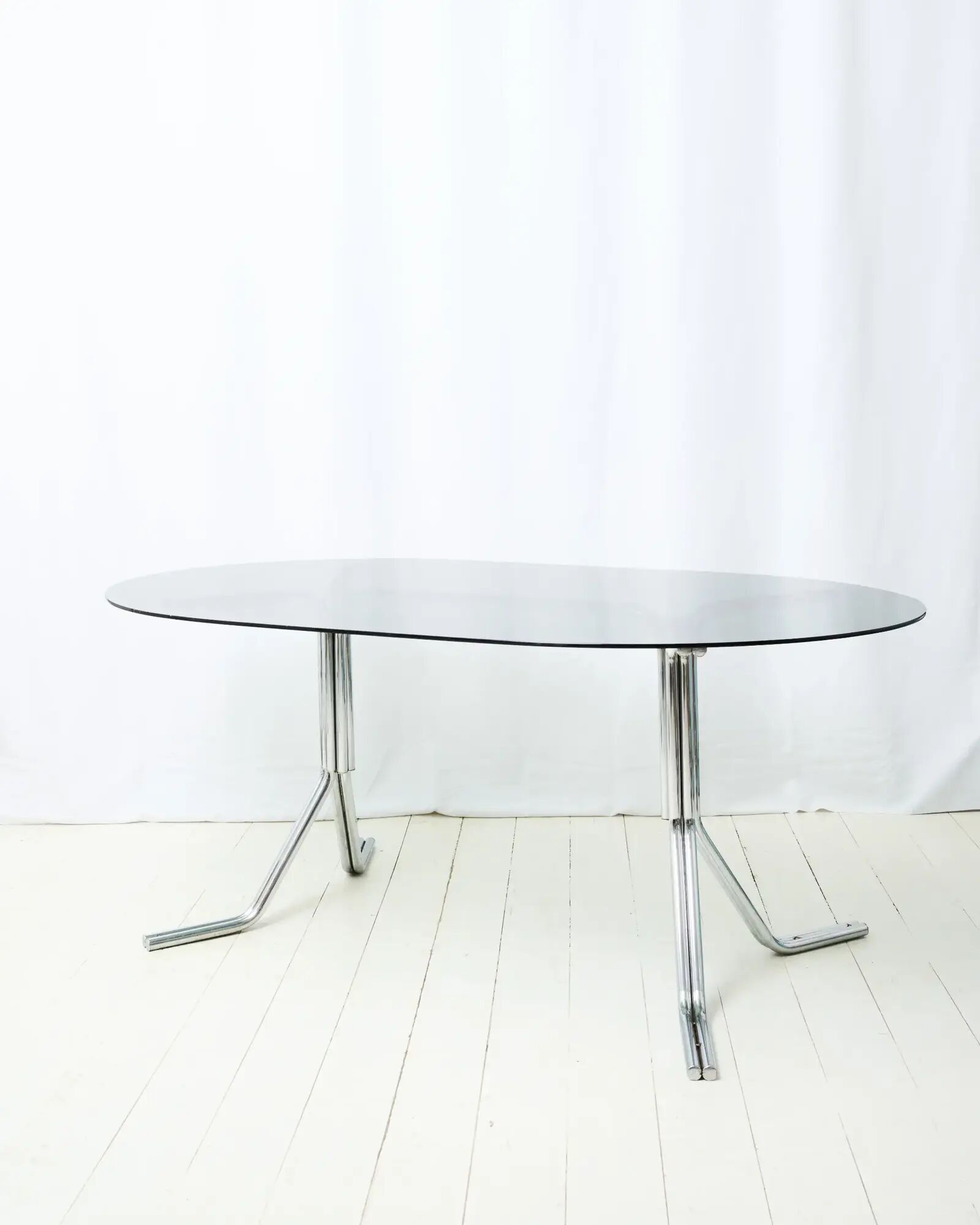 Dining table with double tubular chrome base, 1970s