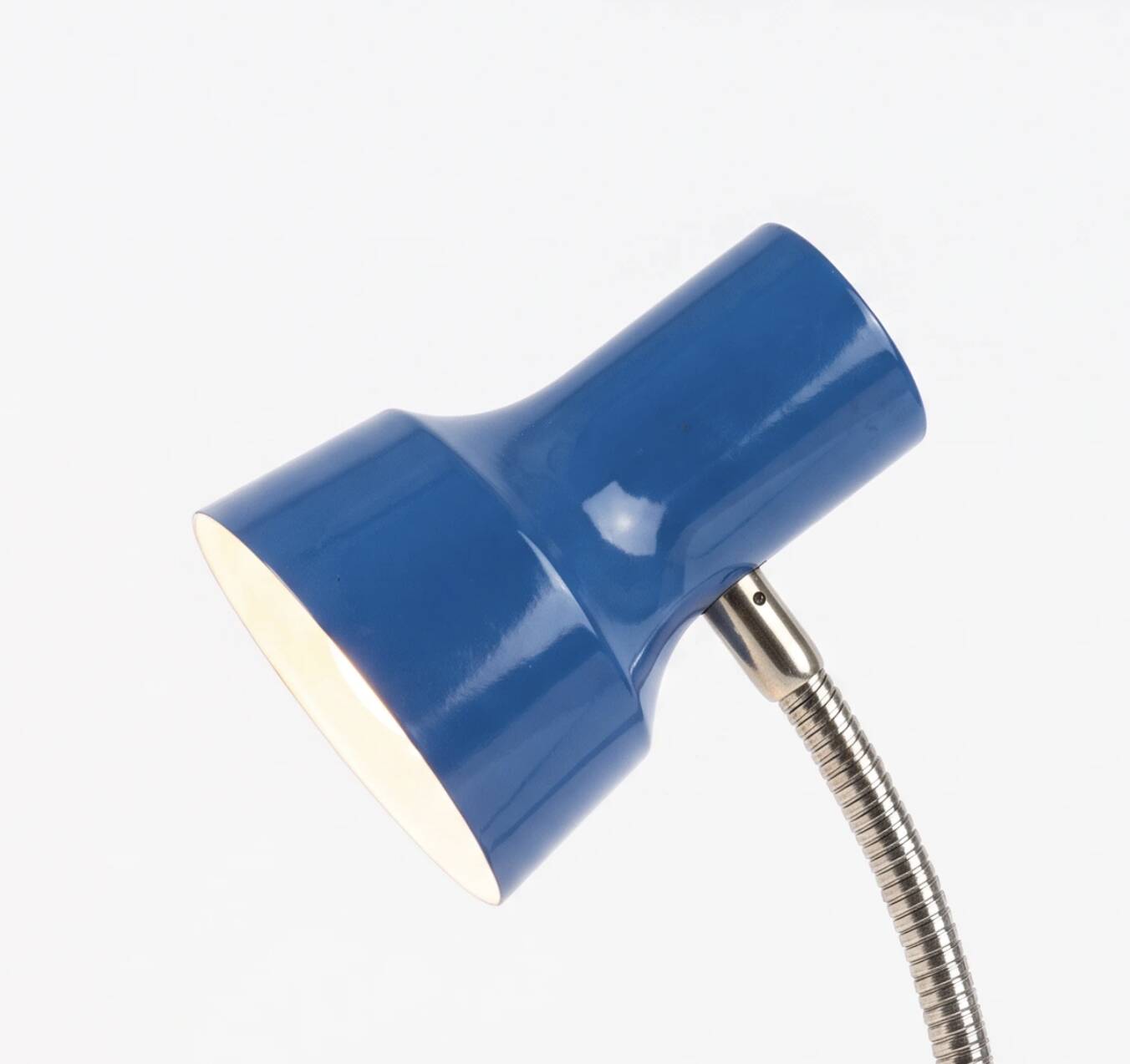Vintage blue desk lamp with a chrome gooseneck, 1970s.