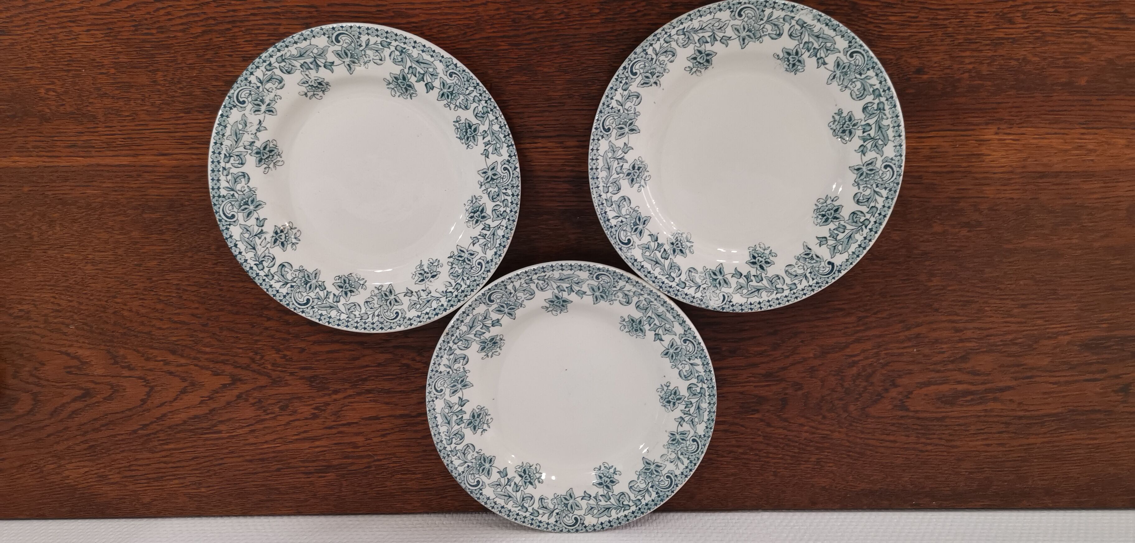 Set of 3 semi hollow plates model jane with dark green floral decoration st amand