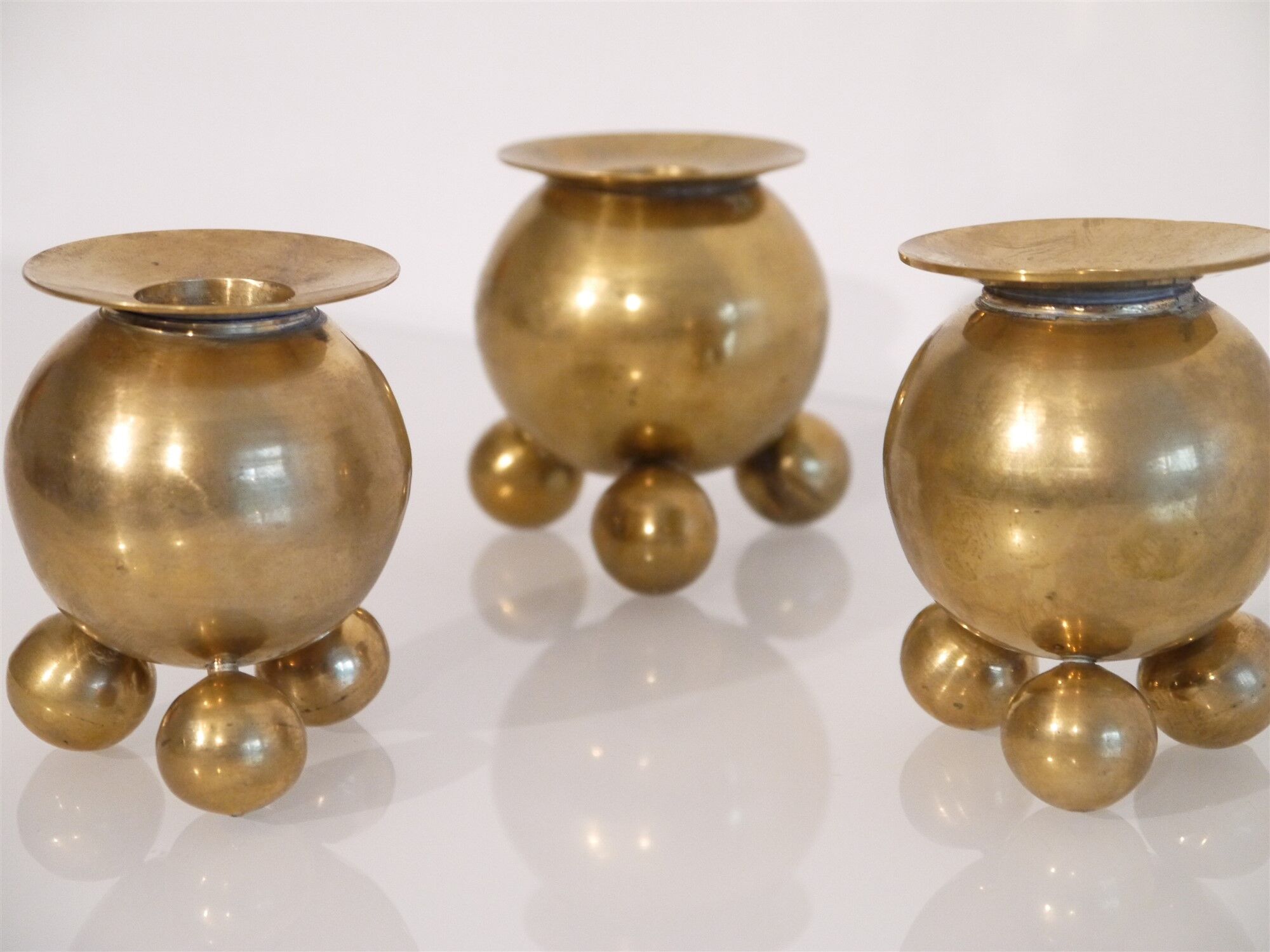 Lot de 3 bougeoirs en laiton Suède 1960