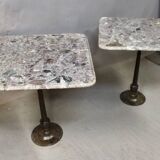 Pair Of Bistro Tables Cast Iron Base Marble Top