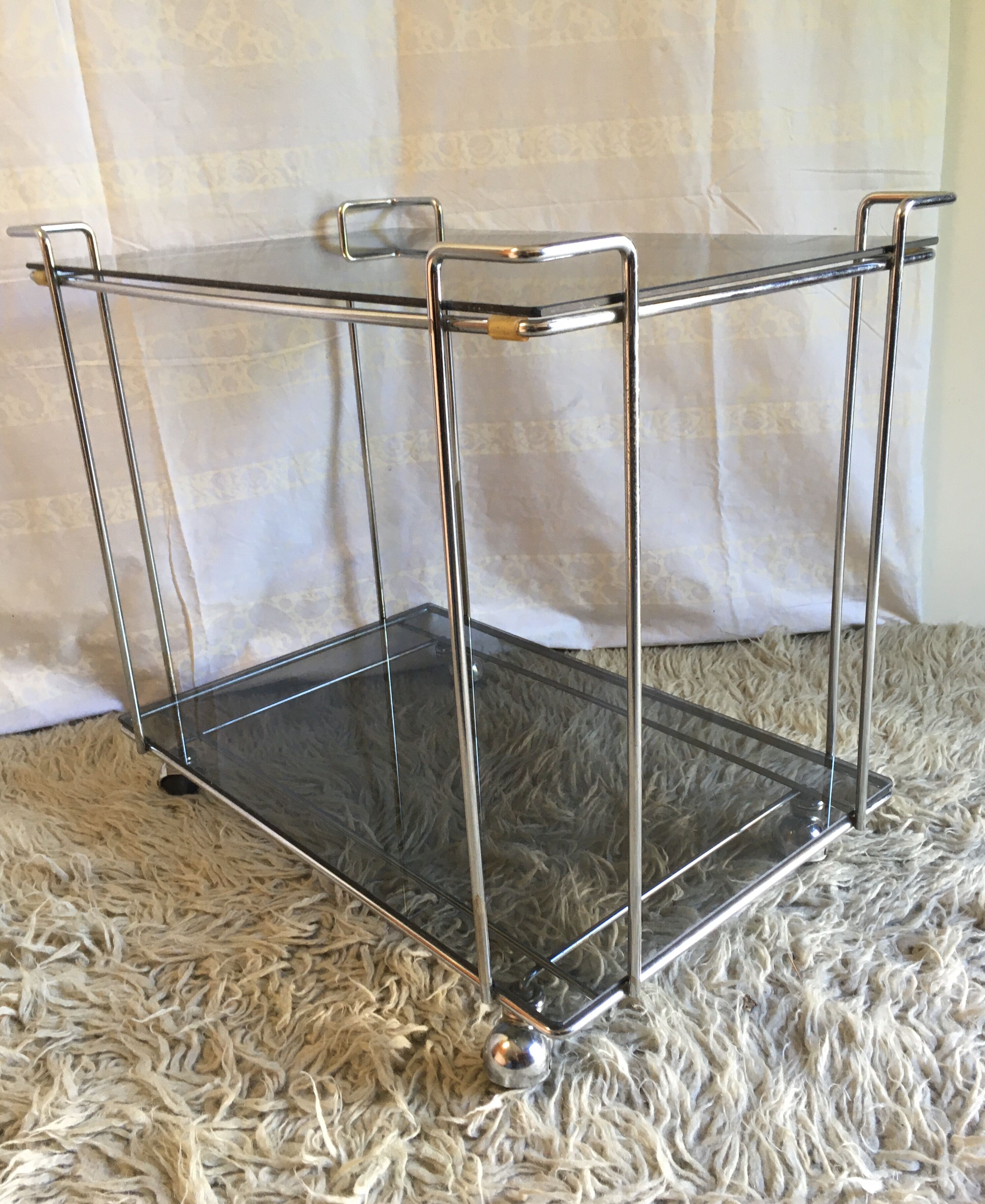 Serving table chrome metal and glass 70