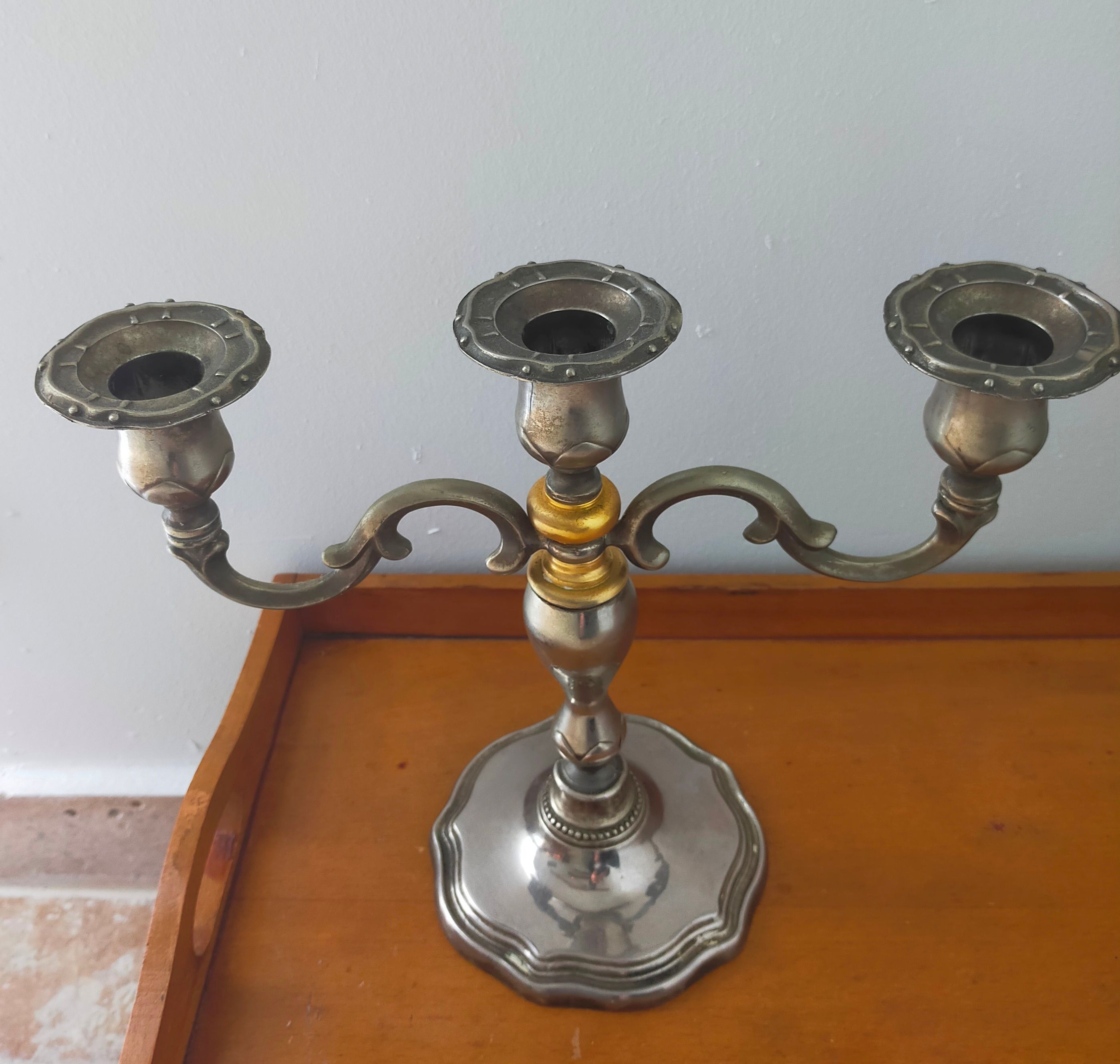 Pair of silver metal candlesticks