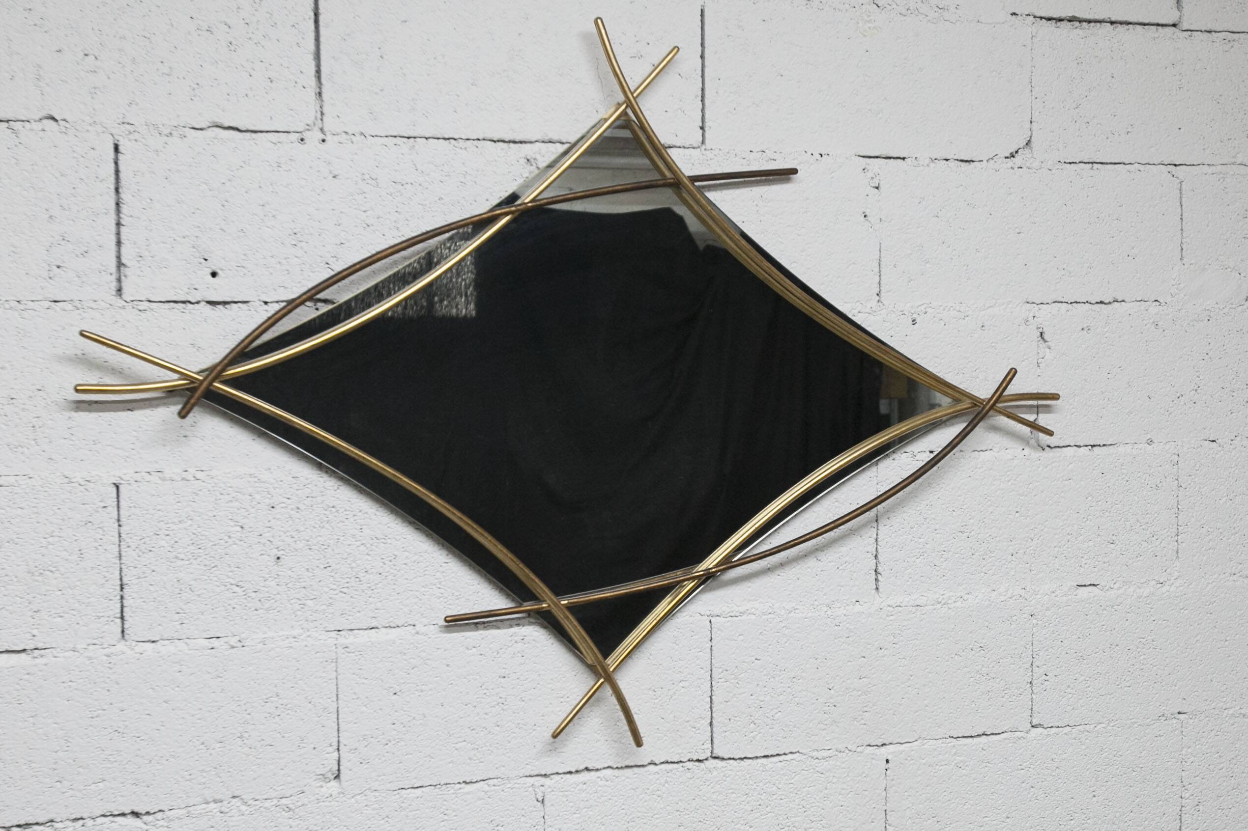 Sculptural mirror with two-tone gilded arches, France, 1970s, 95 x 133 cm