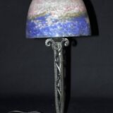 Lamp circa 1925, lampshade signed Muller Frères, wrought iron base