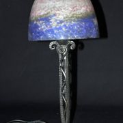 Lamp circa 1925, lampshade signed Muller Frères, wrought iron base