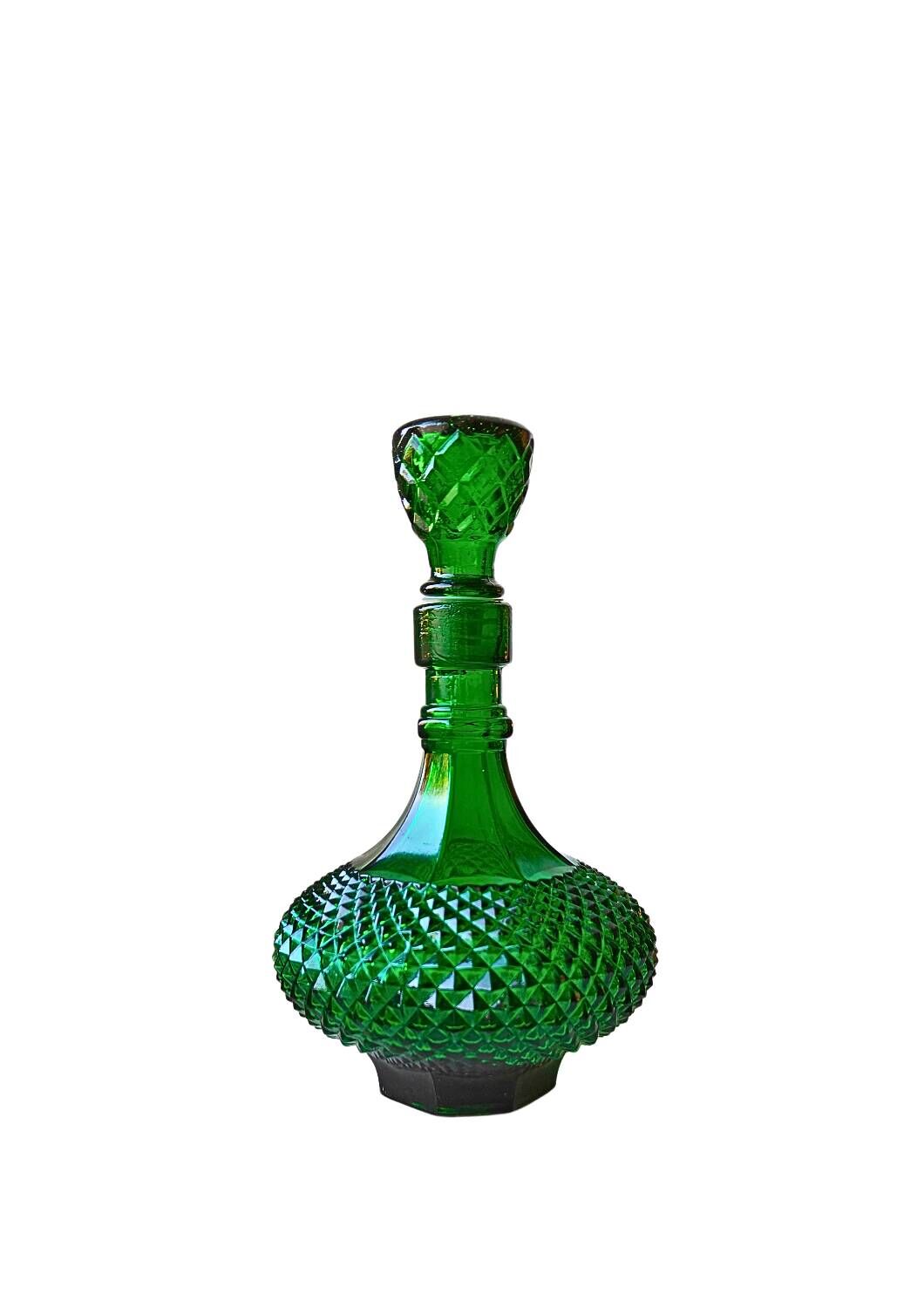 Carafe italienne verte à motif diamant Empoli de style moderne du milieu du siècle