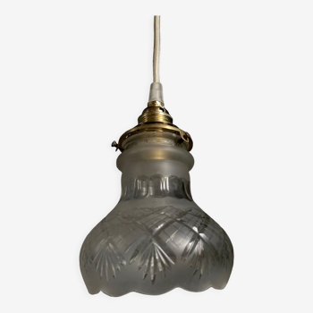 Vintage glass engraved and gold pendant light