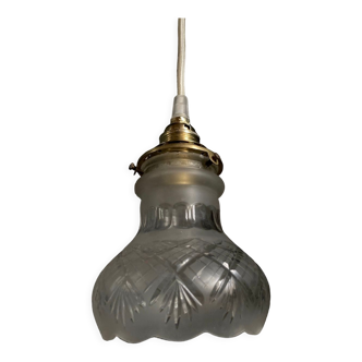 Vintage glass engraved and gold pendant light