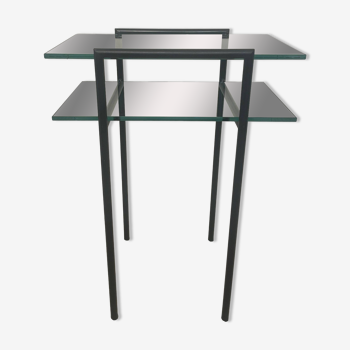 Side table, glass and metal pedestal table, 1980