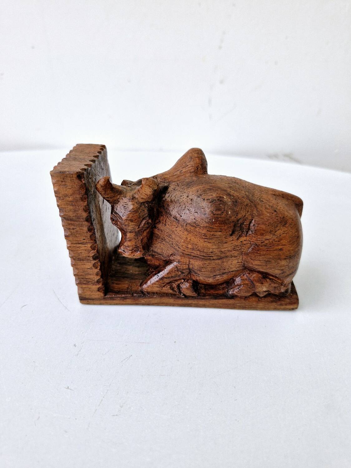 Serre-Livres Ancien Art Déco Forme Zébus Buffles Bois Sculpté