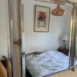 Vintage mirror 1930 triptych beveled barber iron gray - 28 x 69 cm