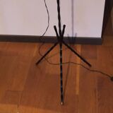 Vintage 1960s tripod wrought iron floor lamp with original lampshade