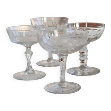 Vintage mismatched cut crystal champagne coupes