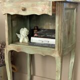 Refurbished patinated olive green bedside or side table