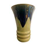 Vase en céramique émaillée évasé bleu, jaune vert