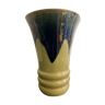 Vase en céramique émaillée évasé bleu, jaune vert