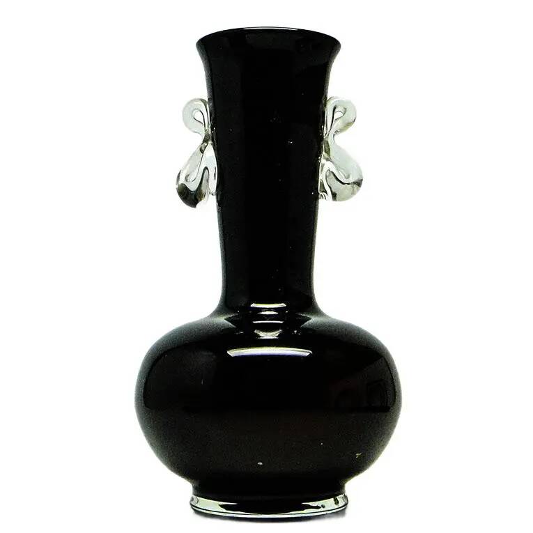Mid-century modern vase, black glass, HSG Tarnowiec, Poland, 1970s