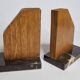 Pair of Art Deco bookends in solid wood and veined black marble