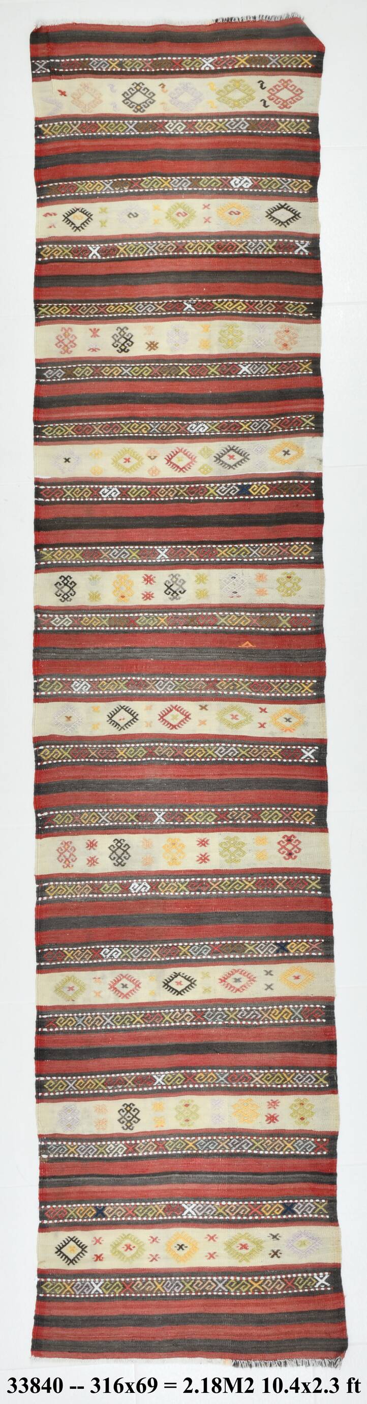 2x10 Turkish Vintage Kilim Runner Rug, 69x316Cm