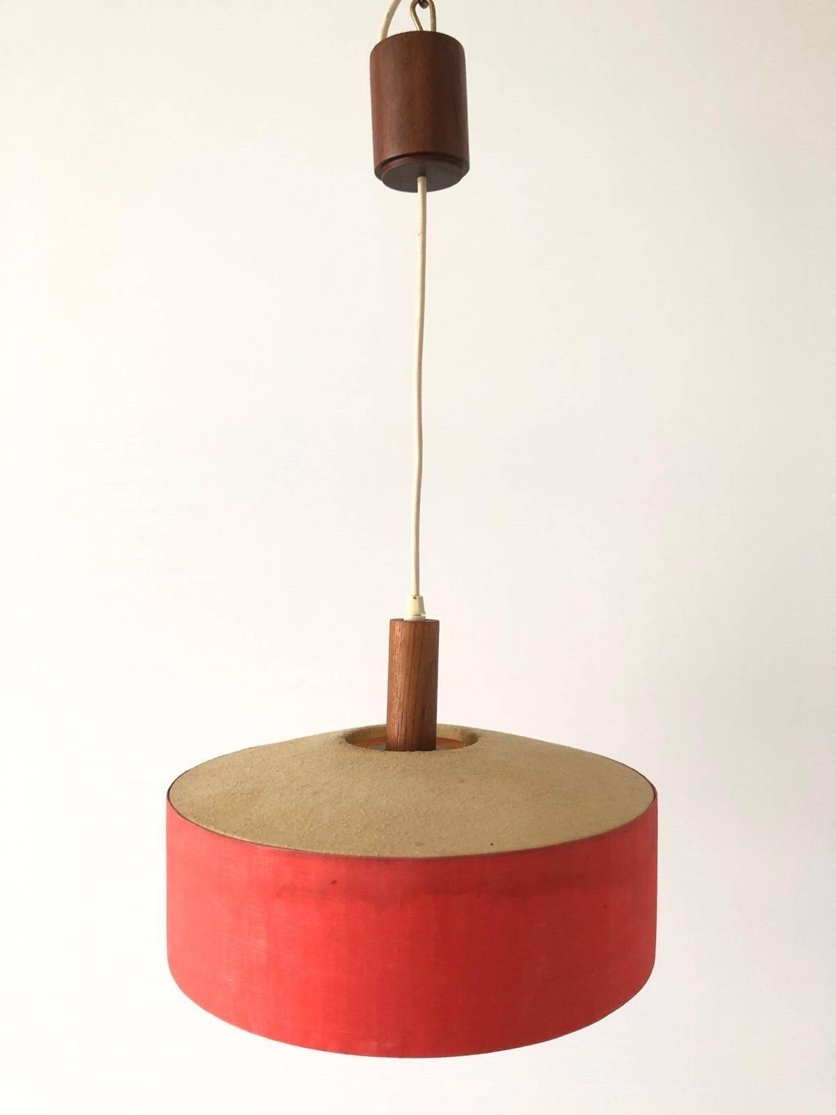 Red fabric ceiling light with textured plexiglass shade by Temde, 1960s, Germany.