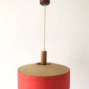 Red fabric ceiling light with textured plexiglass shade by Temde, 1960s, Germany.